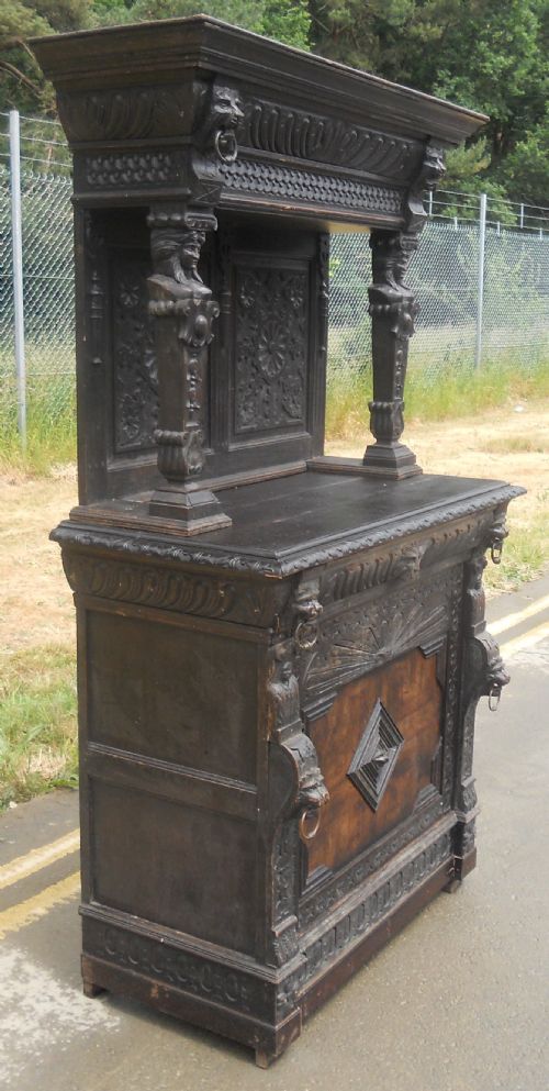 VICTORIAN CARVED OAK SIDE CUPBOARD - ADDITIONAL PHOTO 1