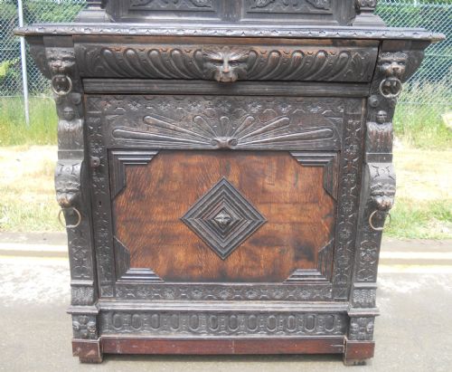 VICTORIAN CARVED OAK SIDE CUPBOARD - ADDITIONAL PHOTO 3
