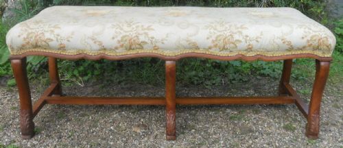 EDWARDIAN WALNUT THREE SEATER UPHOLSTERED STOOL - ADDITIONAL PHOTO 1