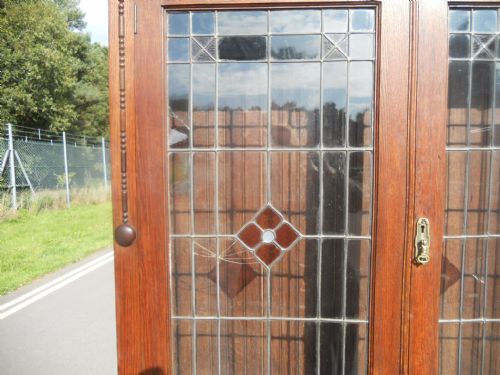 EDWARDIAN HEAVY OAK CABINET BOOKCASE - ADDITIONAL PHOTO 5
