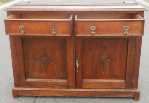 EDWARDIAN HEAVY OAK CABINET BOOKCASE - ADDITIONAL PHOTO 7