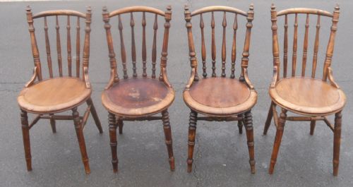 Four Victorian Beech Penny Seat Kitchen Chairs