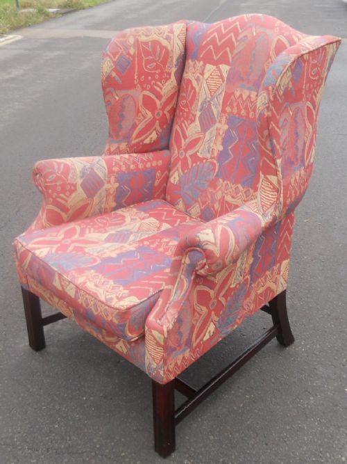 Georgian Style Upholstered Wing Fireside Armchair