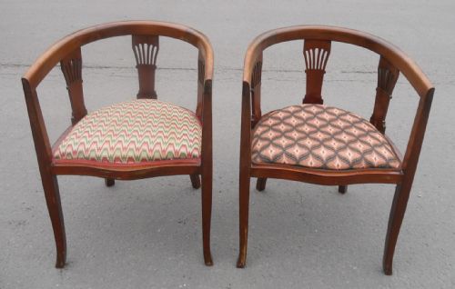 Pair Edwardian Mahogany Tub Salon Armchairs
