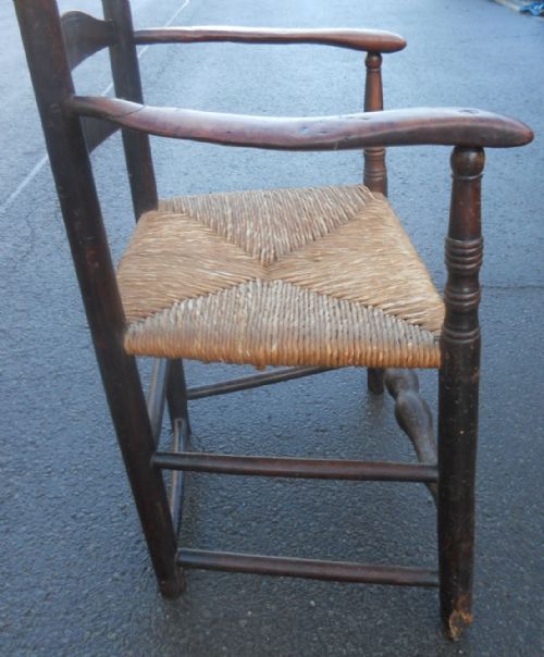 ANTIQUE ELM LADDERBACK CARVER ARMCHAIR - ADDITIONAL PHOTO 5
