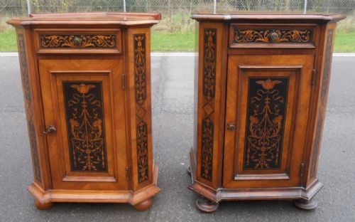 PAIR WALNUT SIDE CABINETS WITH MARQUETRY INLAY - ADDITIONAL PHOTO 1