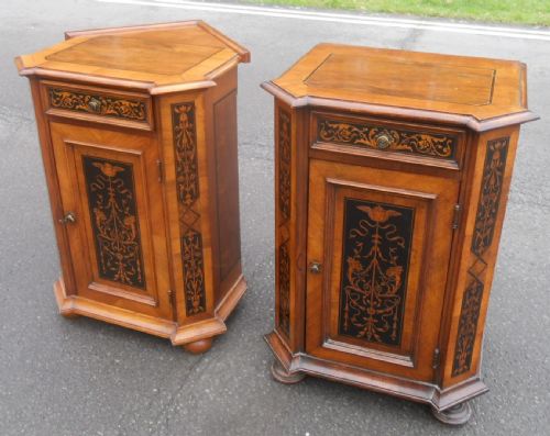 PAIR WALNUT SIDE CABINETS WITH MARQUETRY INLAY - ADDITIONAL PHOTO 2