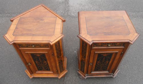 PAIR WALNUT SIDE CABINETS WITH MARQUETRY INLAY - ADDITIONAL PHOTO 3