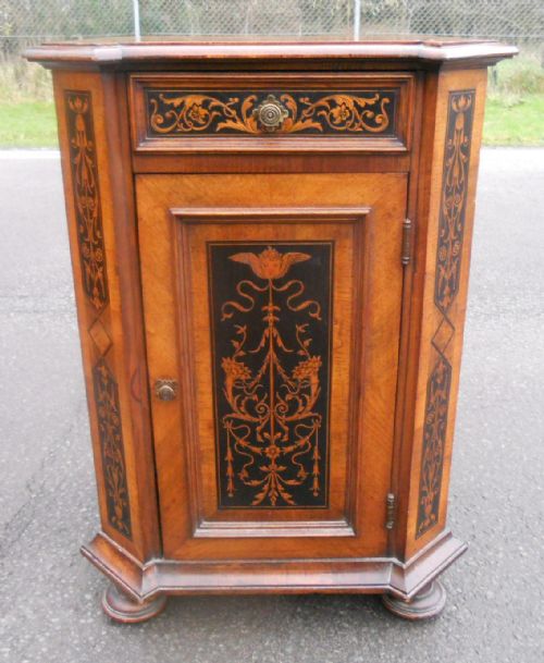 PAIR WALNUT SIDE CABINETS WITH MARQUETRY INLAY - ADDITIONAL PHOTO 5