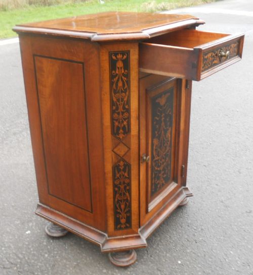 PAIR WALNUT SIDE CABINETS WITH MARQUETRY INLAY - ADDITIONAL PHOTO 9