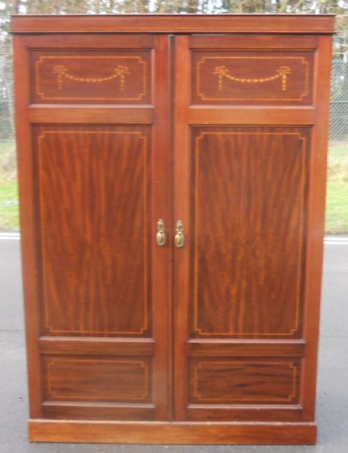 Edwardian Inlaid Two Door Mahogany Wardrobe