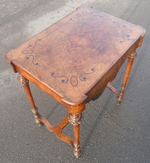 VICTORIAN BURR WALNUT WORK TABLE - ADDITIONAL PHOTO 6