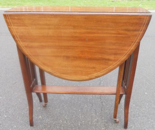 EDWARDIAN INLAID MAHOGANY OVAL DROPLEAF COFFEE TABLE - ADDITIONAL PHOTO 1