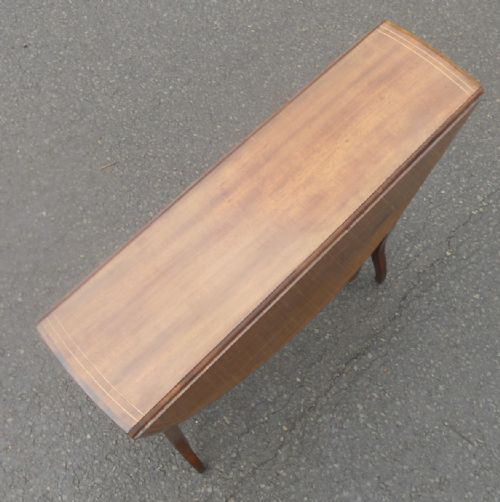 EDWARDIAN INLAID MAHOGANY OVAL DROPLEAF COFFEE TABLE - ADDITIONAL PHOTO 4