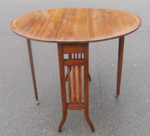 EDWARDIAN INLAID MAHOGANY OVAL DROPLEAF COFFEE TABLE - ADDITIONAL PHOTO 5