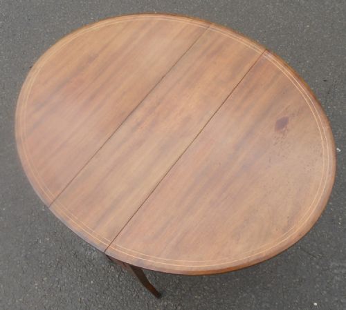 EDWARDIAN INLAID MAHOGANY OVAL DROPLEAF COFFEE TABLE - ADDITIONAL PHOTO 6