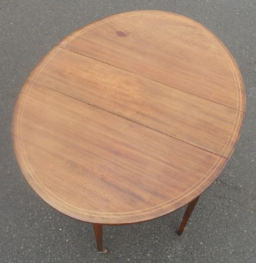 EDWARDIAN INLAID MAHOGANY OVAL DROPLEAF COFFEE TABLE - ADDITIONAL PHOTO 7