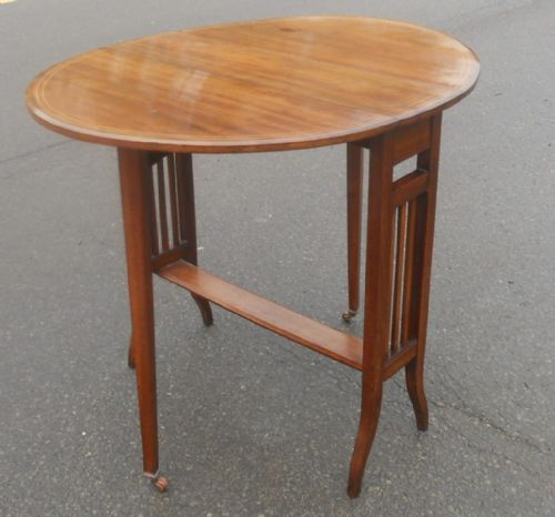 EDWARDIAN INLAID MAHOGANY OVAL DROPLEAF COFFEE TABLE - ADDITIONAL PHOTO 8