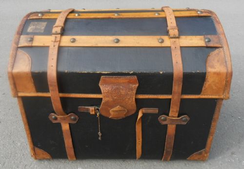 Dome Top Leather Bound Travelling Trunk