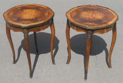 Pair French Inlaid Walnut Wine Tables