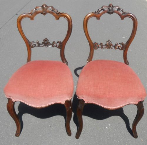 Pair Victorian Walnut Side Chairs