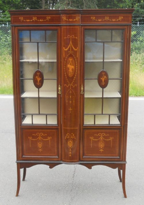 Edwardian Marquetry Inlaid Mahogany Display Cabinet