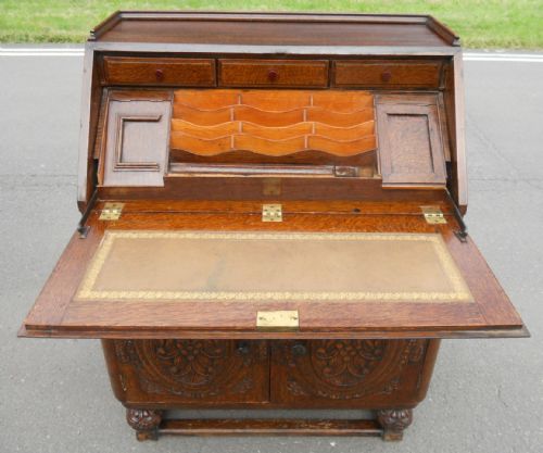 CARVED OAK WRITING BUREAU WITH MOVING INTERIOR - ADDITIONAL PHOTO 8