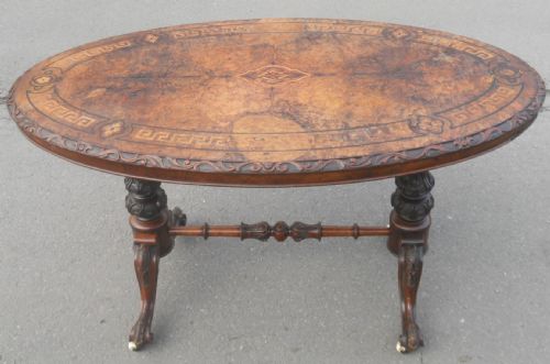 VICTORIAN OVAL INLAID WALNUT CENTRE TABLE - ADDITIONAL PHOTO 2