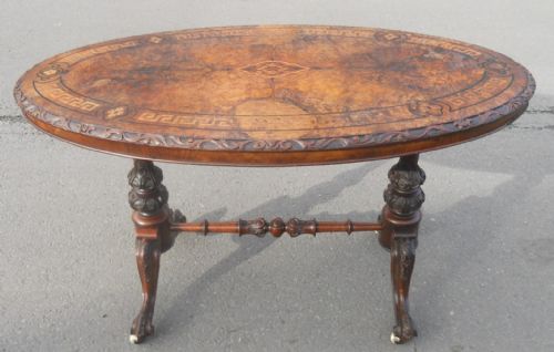 VICTORIAN OVAL INLAID WALNUT CENTRE TABLE - ADDITIONAL PHOTO 3