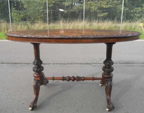 VICTORIAN OVAL INLAID WALNUT CENTRE TABLE - ADDITIONAL PHOTO 4