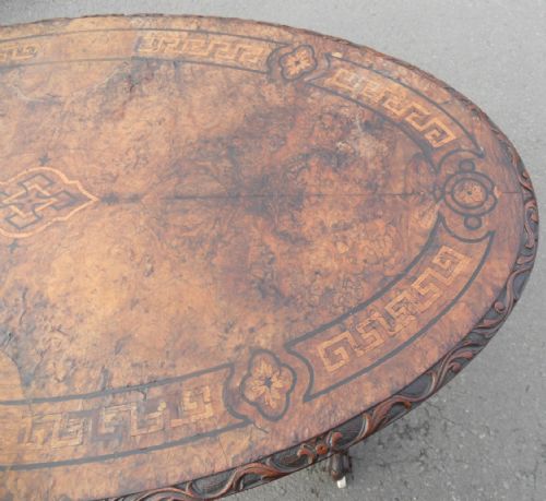 VICTORIAN OVAL INLAID WALNUT CENTRE TABLE - ADDITIONAL PHOTO 9