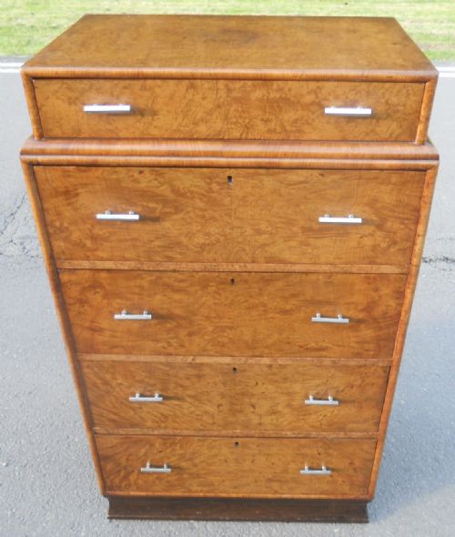ART DECO WALNUT TALL CHEST OF DRAWERS - ADDITIONAL PHOTO 4