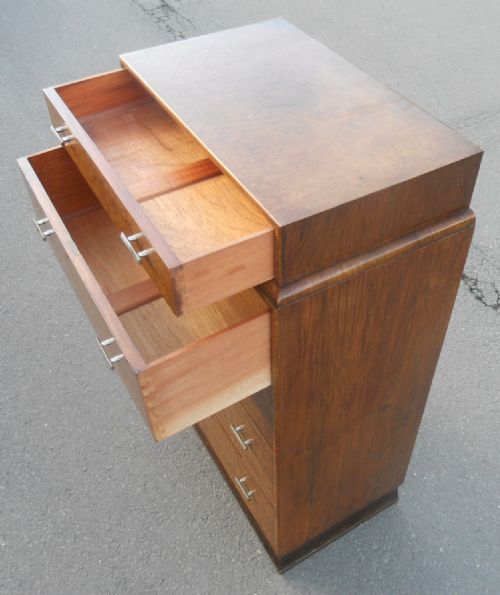 ART DECO WALNUT TALL CHEST OF DRAWERS - ADDITIONAL PHOTO 6