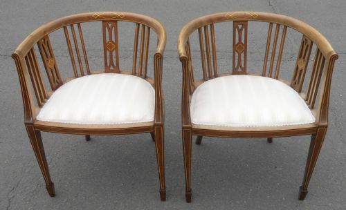 PAIR EDWARDIAN INLAID MAHOGANY TUB ARMCHAIRS - ADDITIONAL PHOTO 1