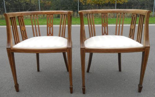PAIR EDWARDIAN INLAID MAHOGANY TUB ARMCHAIRS - ADDITIONAL PHOTO 2