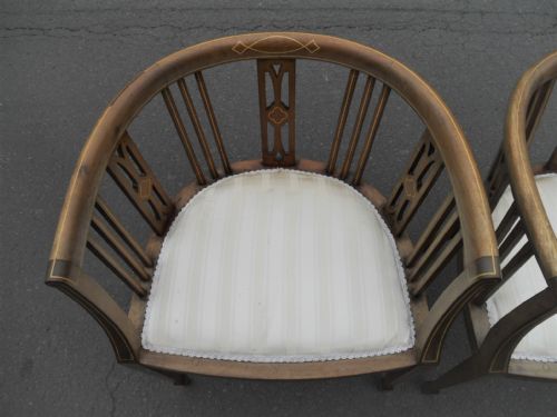 PAIR EDWARDIAN INLAID MAHOGANY TUB ARMCHAIRS - ADDITIONAL PHOTO 4