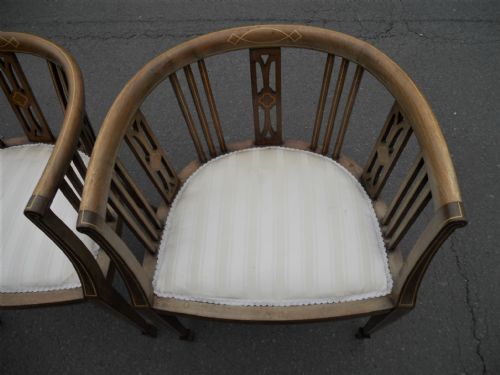 PAIR EDWARDIAN INLAID MAHOGANY TUB ARMCHAIRS - ADDITIONAL PHOTO 5