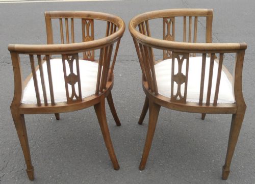 PAIR EDWARDIAN INLAID MAHOGANY TUB ARMCHAIRS - ADDITIONAL PHOTO 6