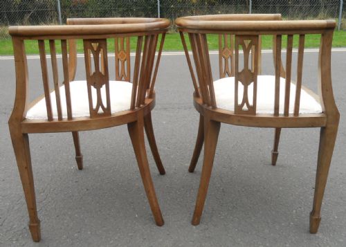 PAIR EDWARDIAN INLAID MAHOGANY TUB ARMCHAIRS - ADDITIONAL PHOTO 7