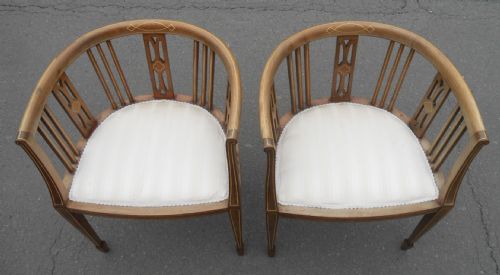 PAIR EDWARDIAN INLAID MAHOGANY TUB ARMCHAIRS - ADDITIONAL PHOTO 8