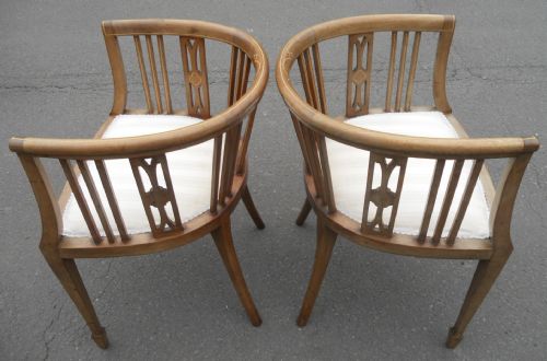 PAIR EDWARDIAN INLAID MAHOGANY TUB ARMCHAIRS - ADDITIONAL PHOTO 9