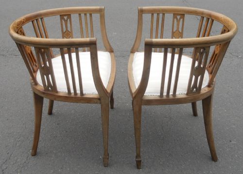 PAIR EDWARDIAN INLAID MAHOGANY TUB ARMCHAIRS - ADDITIONAL PHOTO 12