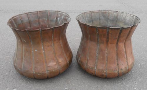 Pair Edwardian Copper Ribbed Planters