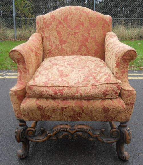 William & Mary Style Upholstered Fireside Armchair