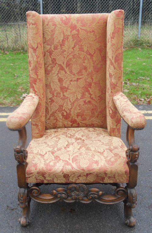Jacobean Style Wingback Upholstered Armchair