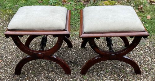 PAIR OF WILLIAM IV MAHOGANY FRAMED STOOLS - ADDITIONAL PHOTO 1
