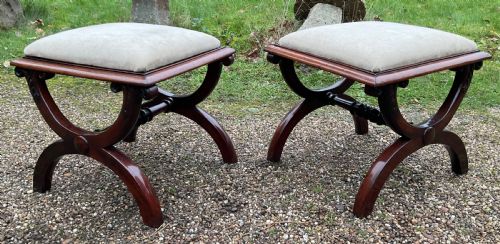 PAIR OF WILLIAM IV MAHOGANY FRAMED STOOLS - ADDITIONAL PHOTO 6