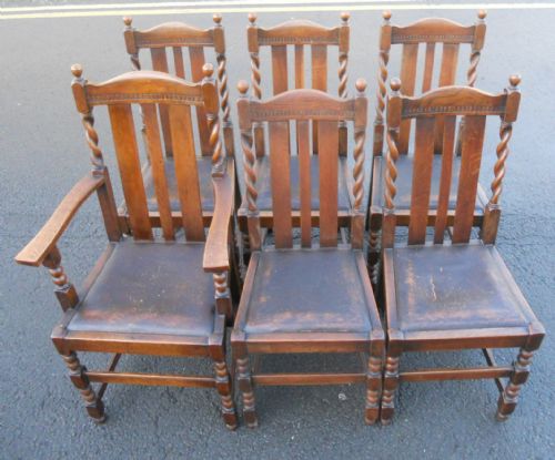 SET OF SIX BARLEY TWIST OAK DINING CHAIRS - ADDITIONAL PHOTO 1