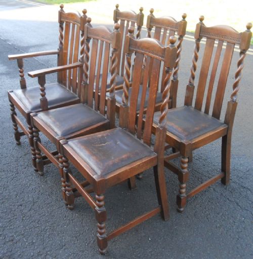 SET OF SIX BARLEY TWIST OAK DINING CHAIRS - ADDITIONAL PHOTO 4