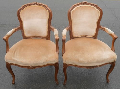 Pair French Walnut Salon Armchairs